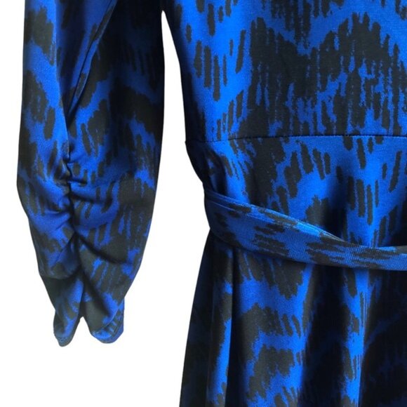 Jones New York Dress US 10 Blue Black Faux Wrap Chevron - Picture 7 of 11